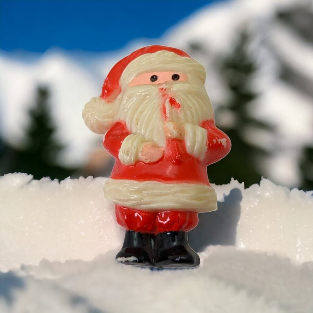 Santa Claus Holding Candy Cane Vintage Brooch Lapel Pin 1.75" Plastic
